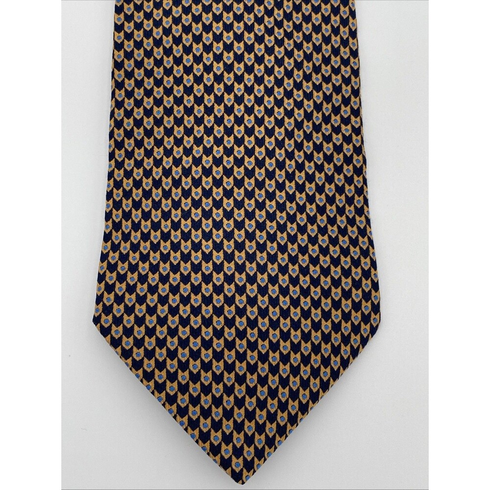Giorgio Armani Cravatte Tie 100% Silk Made In Italy Navy Gold Geometric